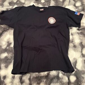 Navy Blue Graphic Tee with Emblem